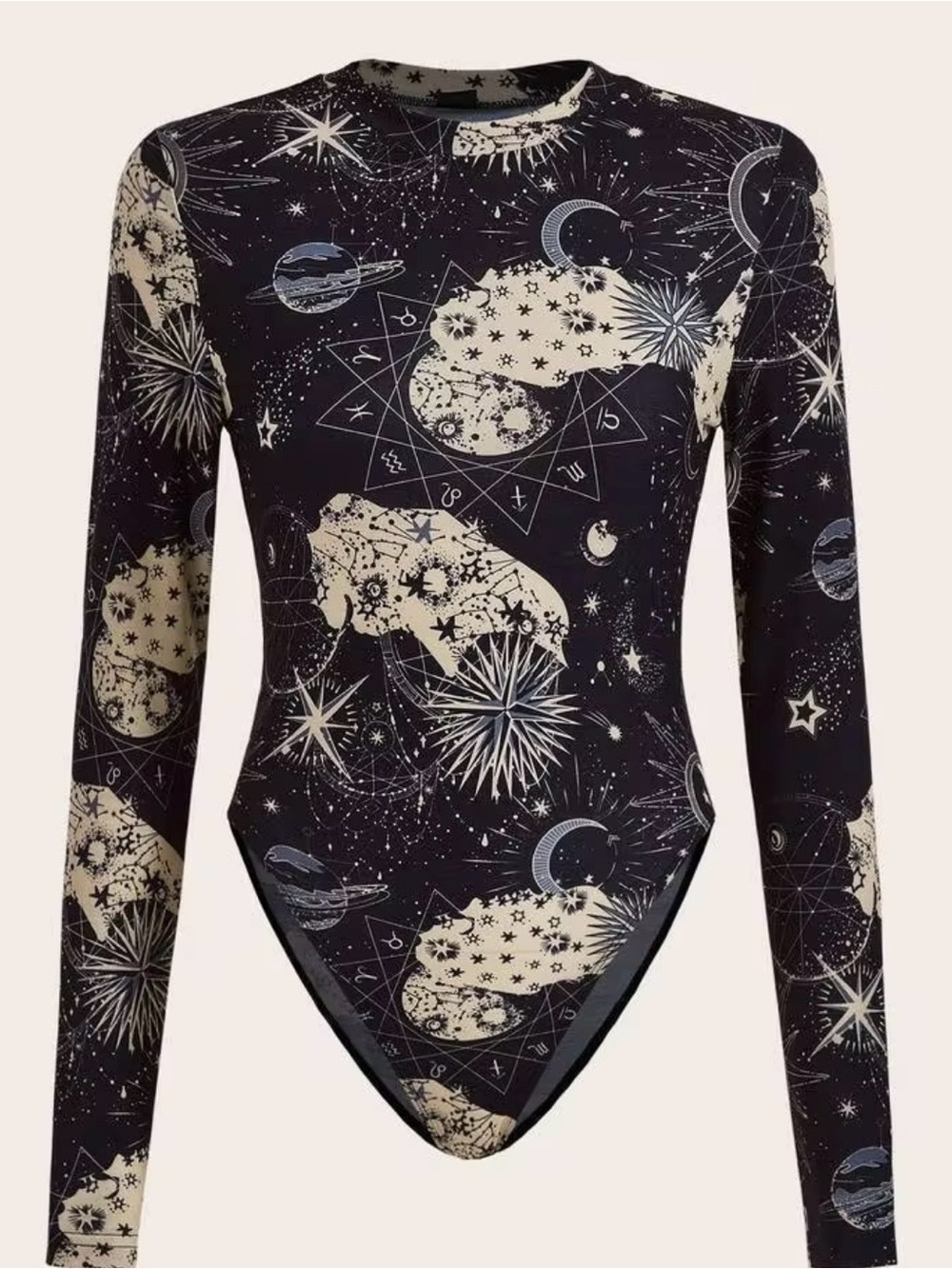 Long-Sleeve Bodysuit. Black and Cream. - Picture 2 of 4